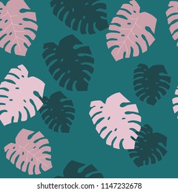 Monstera leaves on a dark green background.Tropical pattern for fashion prints.Simple seamless patern.
