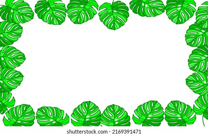 monstera leaves pattern border. space for text.  