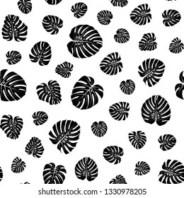 Monstera leaves pattern. Seamless tropical background. Exotic vector illustration. Black and white ornament