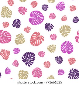 Monstera leaves pattern. Seamless tropical background in trendy violet and lilac colors. Exotic vector illustration.