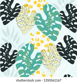 Monstera leaves pattern, vector illustration