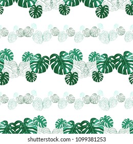 Monstera leaves pattern. Vintage square watercolor print with tropic leaves. Summer seamless pattern background with floral elements on white backdrop.