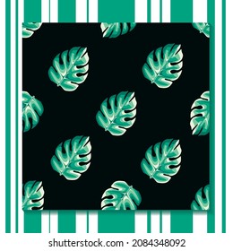 monstera hinterlässt Pflanzen nahtloses Muster mit grünem monochromatischem Stil. Vektordesign. Naturhintergrund. tropische Tapete dekorativ. Exotische Tropen. Sommerdesign themed. Modedrucktext