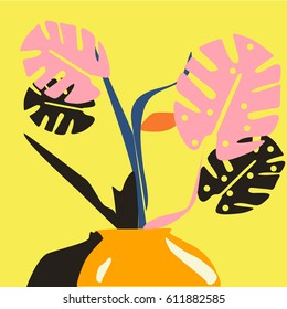 Monstera leaves pop art vector EPS 10