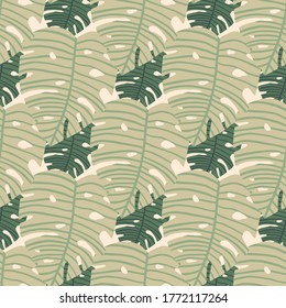 Monstera leaves seamless pattern. Botanic backdrop. Perfect design for wallpaper, wrapping paper, kids clothes, textile, fabric. Vector illustration.