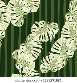 Monstera leaves seamless pattern. Exotic jungle plants endless wallpaper. Leaf background. Hawaiian rainforest floral backdrop. Design for fabric, textile print, wrapping, cover. Vector illustration