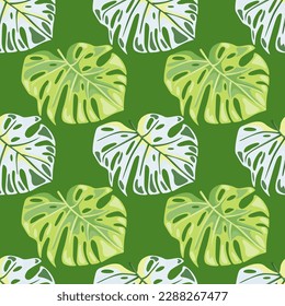 Monstera deja un patrón impecable. Plantas interminables de plantas exóticas de selva. Fondo de hoja. Fondo floral de la selva tropical hawaiana. Diseño para tela, impresión textil, envoltura, cubierta. Ilustración del vector