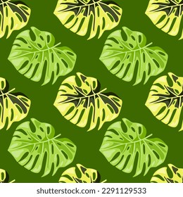 Monstera deja un patrón impecable. Plantas interminables de plantas exóticas de selva. Fondo de hoja. Fondo floral de la selva tropical hawaiana. Diseño para tela, impresión textil, envoltura, cubierta. Ilustración del vector