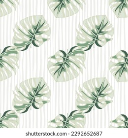 Monstera leaves seamless pattern. Exotic jungle plants endless wallpaper. Leaf background. Hawaiian rainforest floral backdrop. Design for fabric, textile print, wrapping, cover. Vector illustration