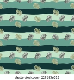 Monstera leaves seamless pattern. Exotic jungle plants endless wallpaper. Leaf background. Hawaiian rainforest floral backdrop. Design for fabric, textile print, wrapping, cover. Vector illustration