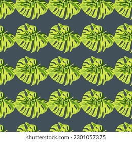 Monstera leaves seamless pattern. Exotic jungle plants endless wallpaper. Leaf background. Hawaiian rainforest floral backdrop. Design for fabric, textile print, wrapping, cover. Vector illustration