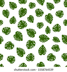 Monstera leaves seamless pattern. Green leaves.