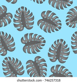 Monstera Leaves Seamless Pattern Hand Drawn. Vector illustration