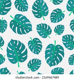 Monstera leaves seamless pattern. Natural tropical exotic leaf. Scandinavian fabric print, organic garden vector background template