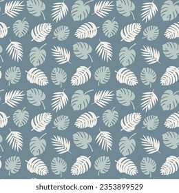 Monstera hinterlässt ein nahtloses Muster auf Blau. Exotisches Sommerdesign. Vektorgrafik.