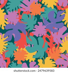 Monstera leaves seamless pattern. Perfect print for tee, textile and fabric. Vector tropical botanical Illustration.