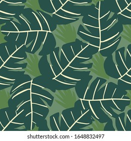 Monstera leaves seamless pattern. Tropical pattern, botanical leaf wallpaper. Abstract philodendron plant backdrop. Exotic design for fabric, textile print, wrapping paper. Vector illustration