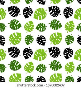 Monstera leaves seamless pattern. Vector illustration.
