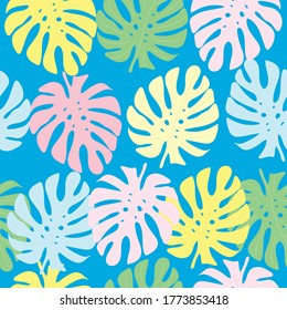 Monstera leaves seamless pattern vector. Tropic leaves print for textile, fabric, wrapping, apparel