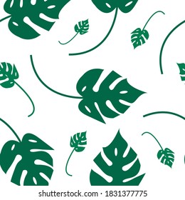 Monstera leaves seamless pattern. Vector illustration. Seamless pattern made from green leaves. Beautiful print for fabric.
