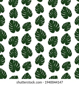 Monstera leaves seamless pattern. Vector illustration of a floral background. Tropical palm leaves texture.
