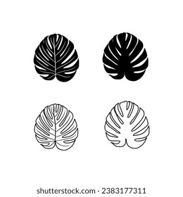 monstera leaves set hand drawn on white background vector illustration.