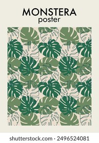 Monstera leaves silhouettes trendy poster. Flat modern illustration style for wallpapers, web and print.