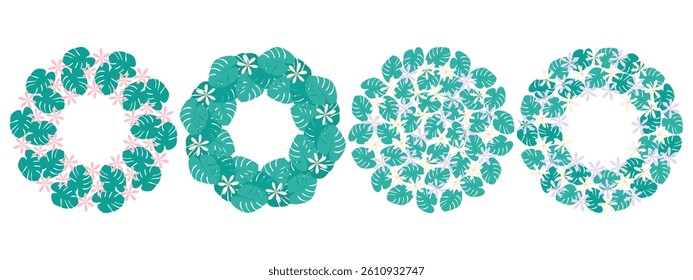 Monstera leaves Topical flowers Circle Frames Round fill Background Copy space Template idea Bundle