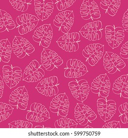  Monstera leaves. Tropical leaves seamless background.  Trendy colors for textile or book covers, manufacturing, wallpapers, print, gift wrap and scrapbooking. 