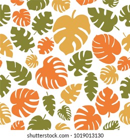 Monstera leaves tropical seamless pattern. Vector tropical pattern with jungle leaves.