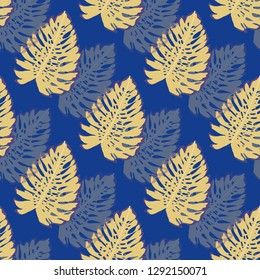Monstera leaves. Tropical seamless pattern with leaves.