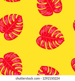 Monstera leaves. Tropical seamless pattern with leaves.