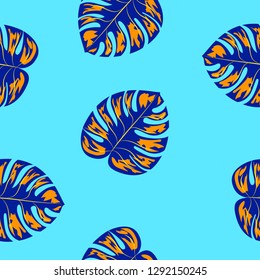 Monstera leaves. Tropical seamless pattern with leaves.