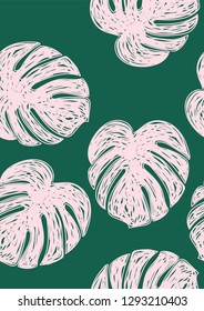 Monstera leaves. Tropical seamless pattern with leaves.