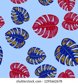 Monstera leaves. Tropical seamless pattern with leaves.