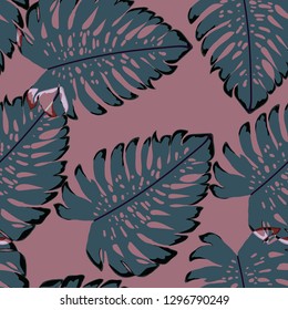 Monstera leaves. Tropical seamless pattern with leaves.