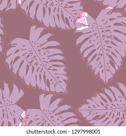 Monstera leaves. Tropical seamless pattern with leaves.