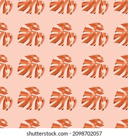 Monstera leaves tropical seamless pattern. Palm leaf endless wallpaper. Rainforest background. Exotic hawaiian jungle backdrop. Creative design for fabric , textile print, wrapping, cover