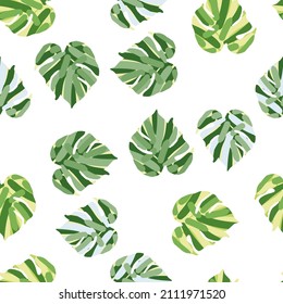 Monstera leaves tropical seamless pattern. Palm leaf endless wallpaper. Rainforest background. Exotic hawaiian jungle backdrop. Creative design for fabric , textile print, wrapping, cover