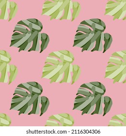 Monstera leaves tropical seamless pattern. Palm leaf endless wallpaper. Rainforest background. Exotic hawaiian jungle backdrop. Creative design for fabric , textile print, wrapping, cover