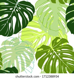 monstera leaves vector pattern EPS 10