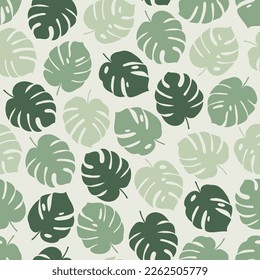 Monstera Leaves Vector Seamless Pattern in Green Colours.