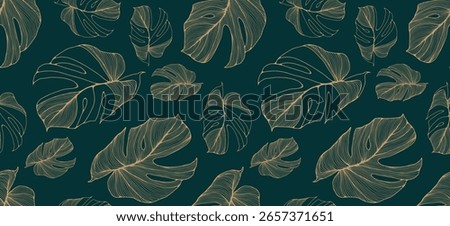 Monstera leaves vector tropical seamless pattern. Green botanical design with tropical monstera leaves