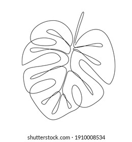 Monstera line art vector illustration.Continuous line monstera design
