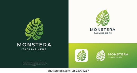 Monstera logo design symbol vector template.