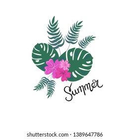Monstera. Lotus. Summer. Cartoon. Stock vector illustration.