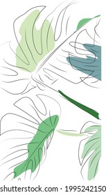 
Monstera one line art decorative plant background green nature  