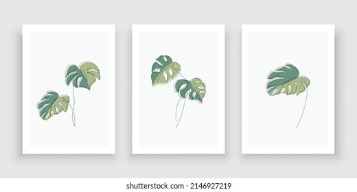 Monstera One Line Drawing Minimalist Design, Botanical wall art vector set, Abstract Plant Art design for print, cover, wallpaper, Minimal and natural wall art. Vector illustration.