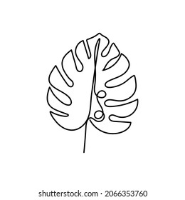 monstera one line. Single continuous line drawing illustration. Concept for logo, card, flyer, banner.