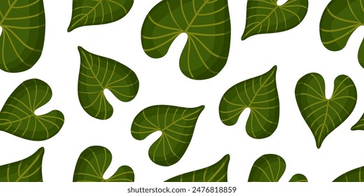 Monstera palm begonia leaf seamless pattern. Plant, botanical modern background. Vector isolated on white.